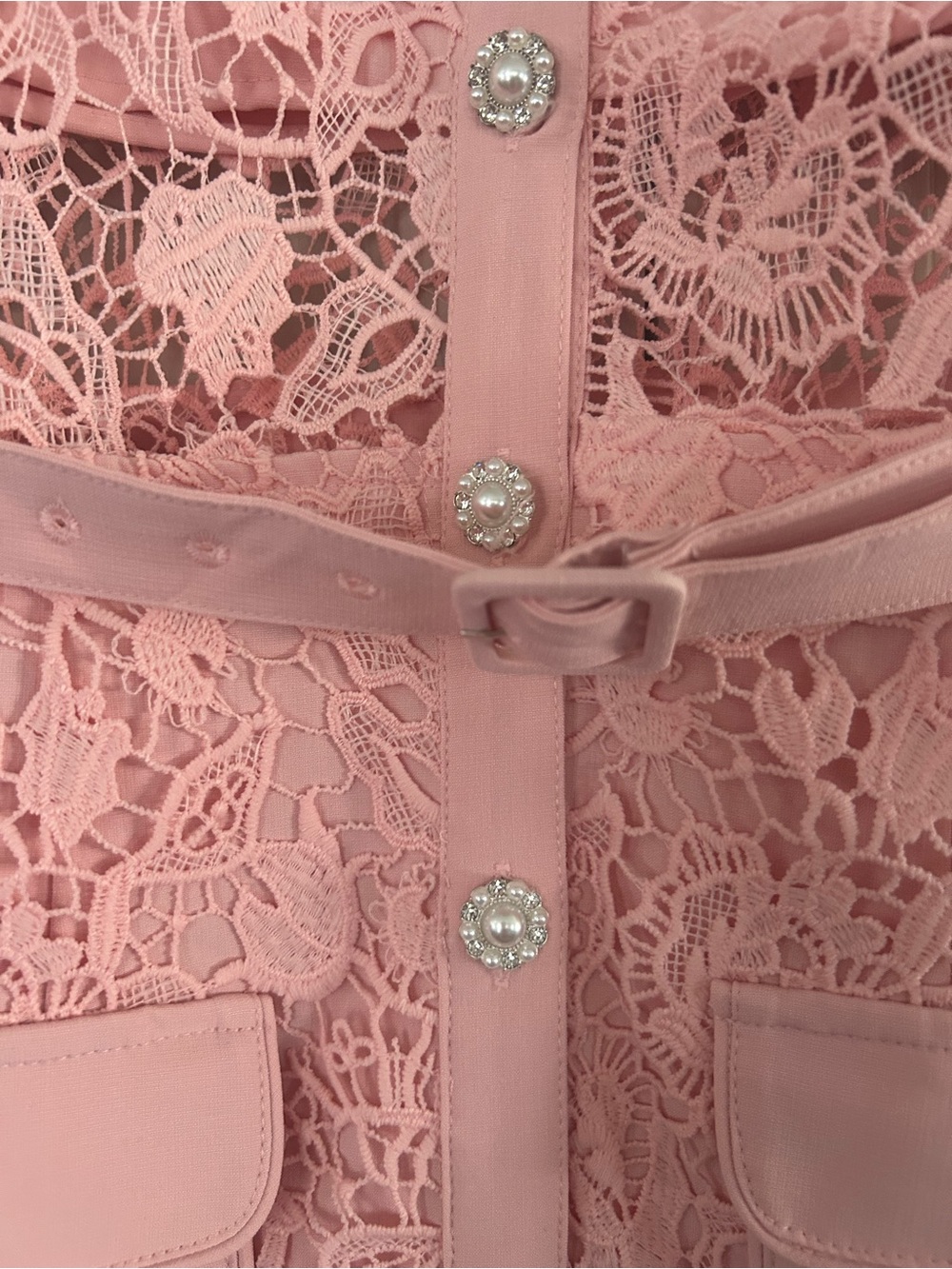 Pink Lace Belted Shirt Dress - Women's - Picture 2 of 8